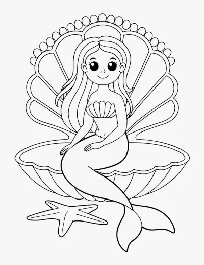 Mermaid on a Shell Throne coloring page
