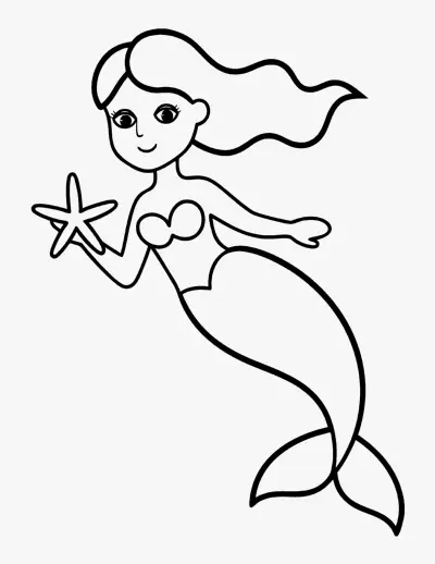 Mermaid with a Starfish coloring page
