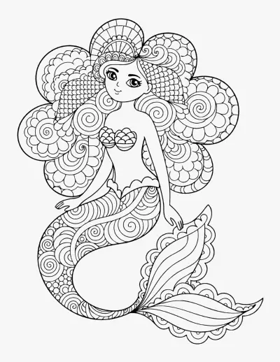 Patterned Mermaid coloring page