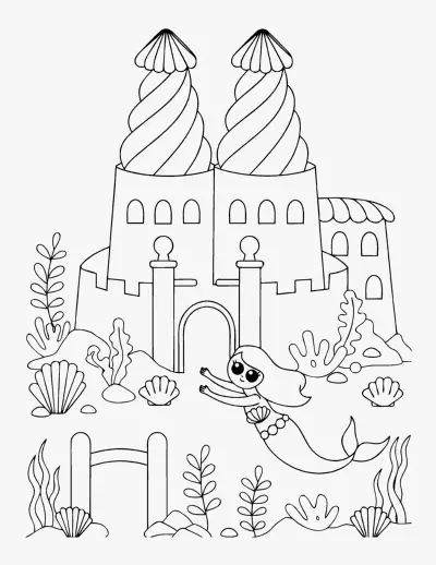 Underwater Mermaid Castle coloring page