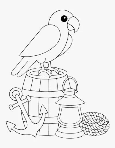 Parrot on a Barrel coloring page