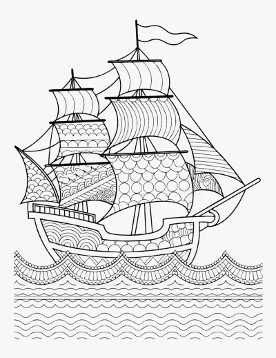 Patterned Pirate Ship coloring page