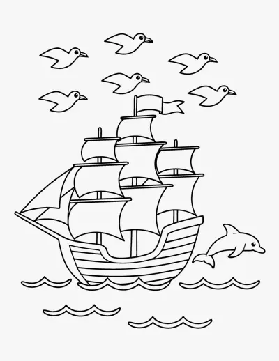Pirate Ship at Sea coloring page