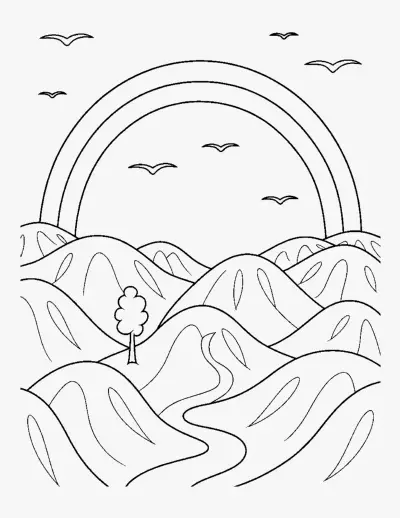 Double Rainbow Landscape coloring page