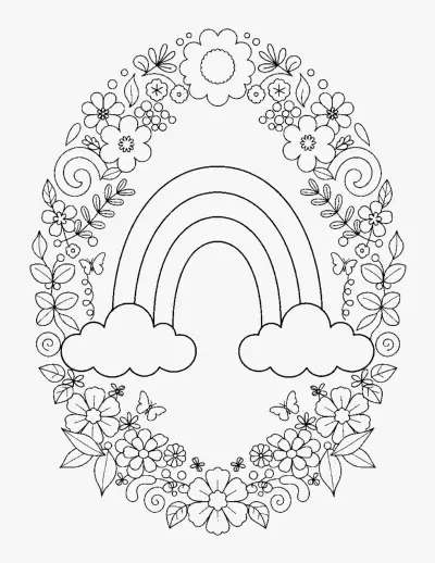 Rainbow in a Flower Frame coloring page