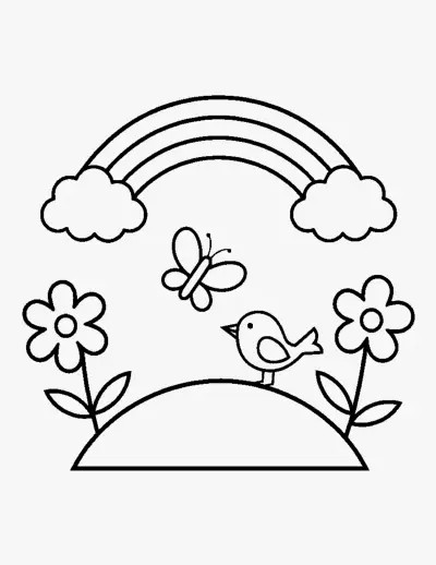 Rainbow over a Hill coloring page