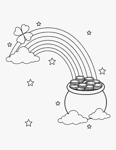 Rainbow with a Pot of Gold coloring page