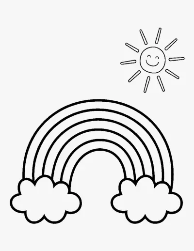 Rainbow with Clouds and Sun coloring page
