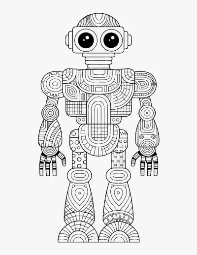Patterned Robot coloring page