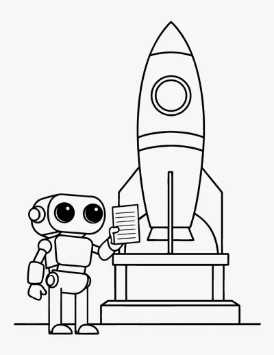 Robot and a Rocket coloring page