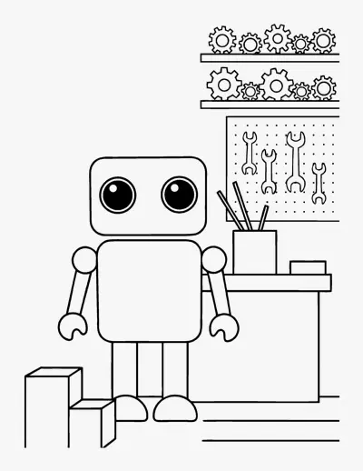 Robot in a Workshop coloring page