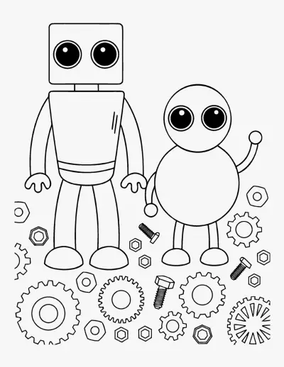 Two Robots coloring page