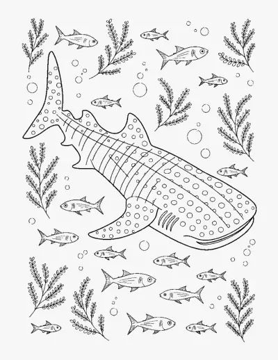Whale Shark with Fish coloring page