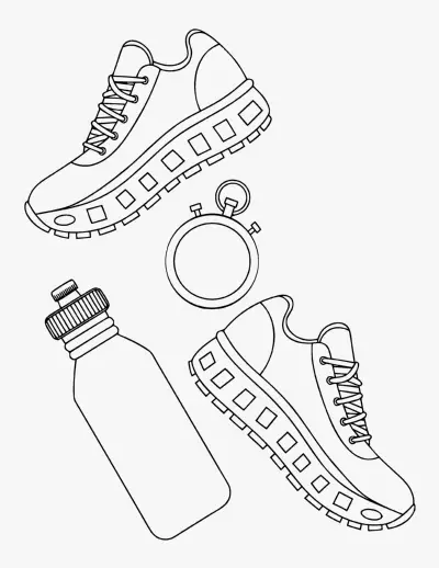 Running Shoes and Stopwatch coloring page