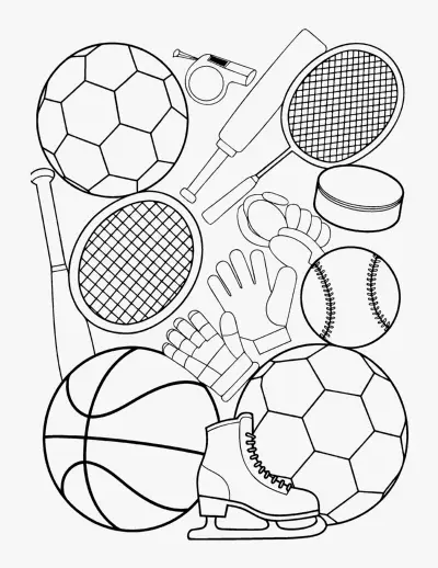 Sports Equipment Collection coloring page