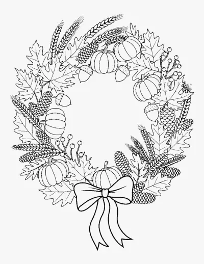 Autumn Harvest Wreath coloring page