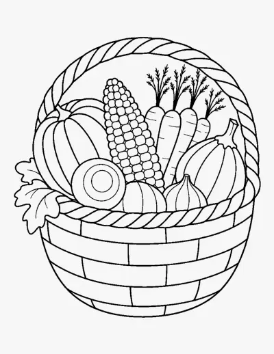 Harvest Basket of Vegetables coloring page
