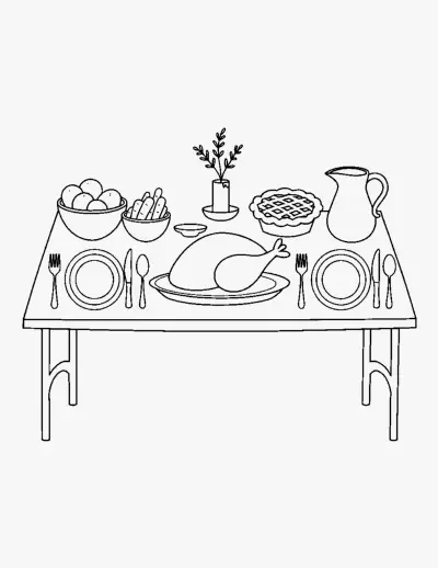 Thanksgiving Dinner Table coloring page