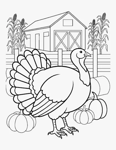 Turkey in the Farmyard coloring page