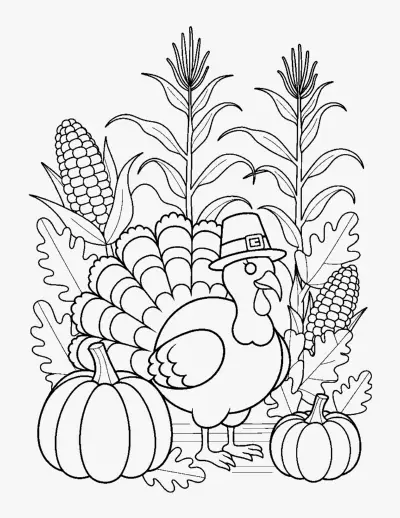 Turkey with a Pilgrim Hat coloring page