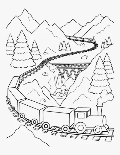 Train in the Mountains coloring page