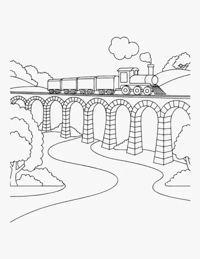 Train on a Viaduct coloring page