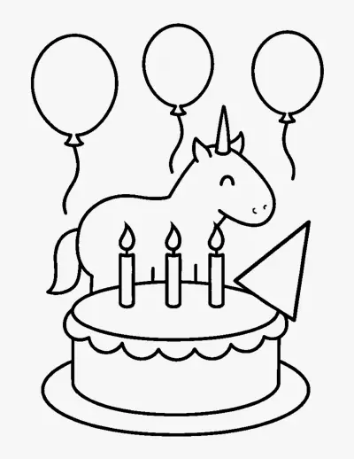 Unicorn Birthday Cake coloring page