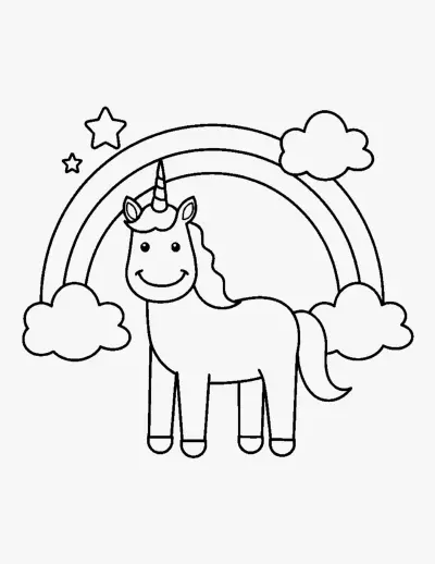Unicorn Under a Rainbow coloring page