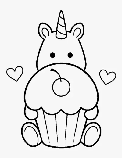 Unicorn with a Cupcake coloring page