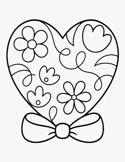 Big Heart with Flowers coloring page