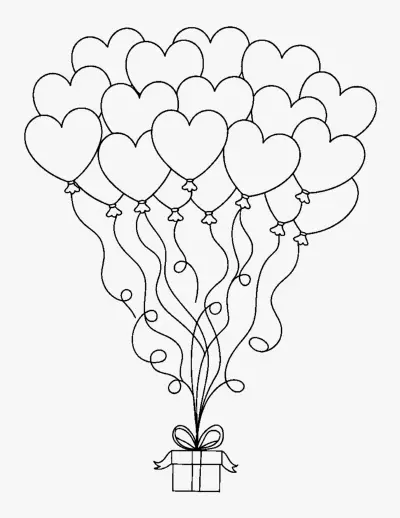 Heart Balloons and a Gift coloring page