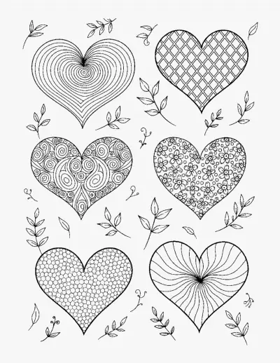 Patterned Hearts coloring page