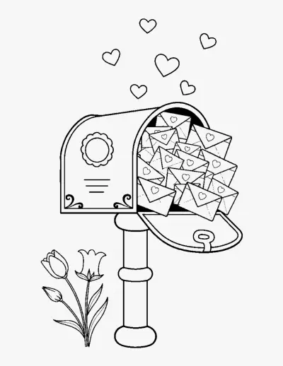 Valentine Mailbox with Cards coloring page