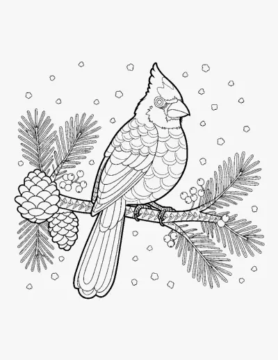 Cardinal on a Snowy Branch coloring page