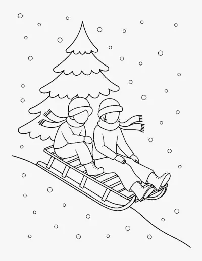 Sledding in the Snow coloring page