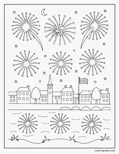 Fireworks over the Town coloring page