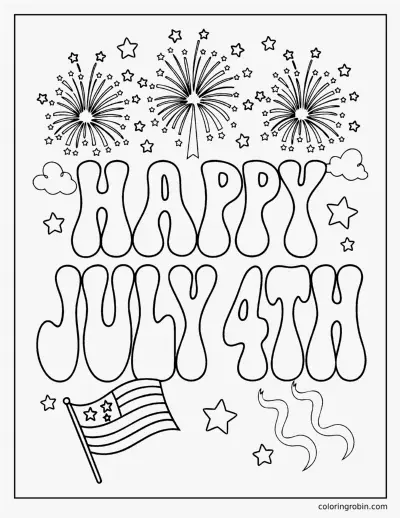 Happy July Fourth Lettering coloring page