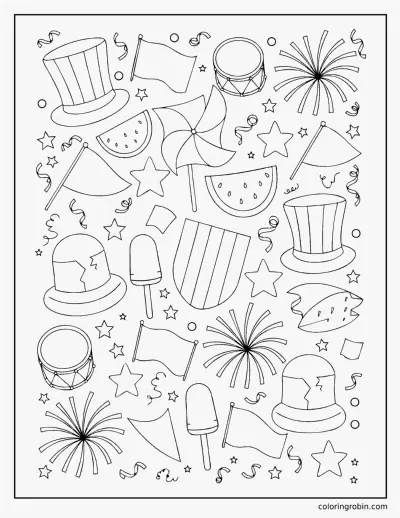 July Fourth Doodle Page coloring page