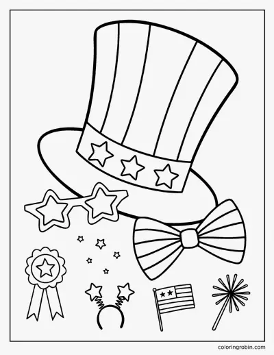 Patriotic Hat and Props coloring page