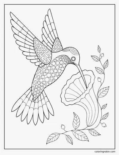 Hummingbird and Trumpet Flower coloring page