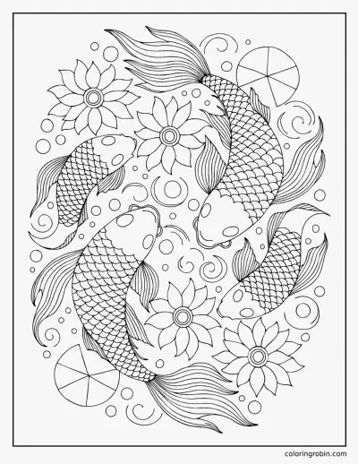 Koi and Lotus coloring page