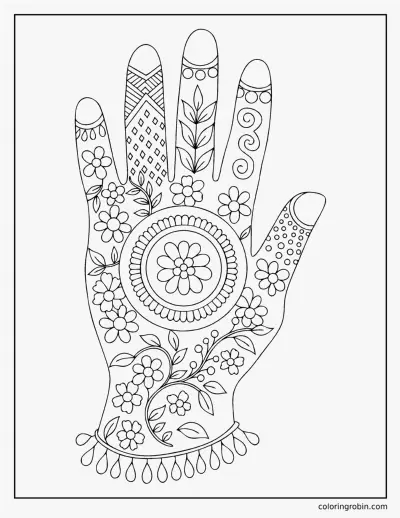 Mehndi Hand coloring page