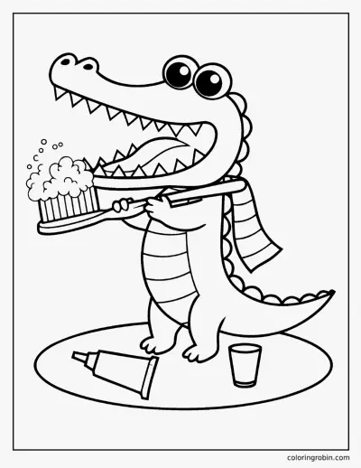 Alligator Brushing Its Teeth coloring page