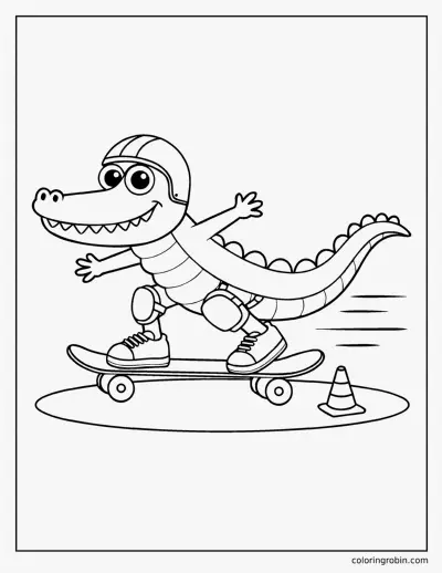 Alligator on a Skateboard coloring page
