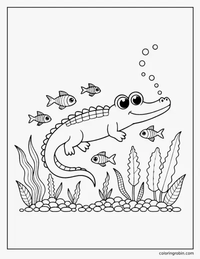 Crocodile Swimming Underwater coloring page