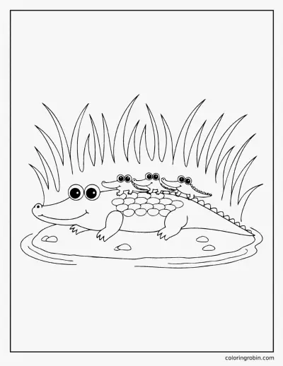 Mother Alligator with Babies coloring page