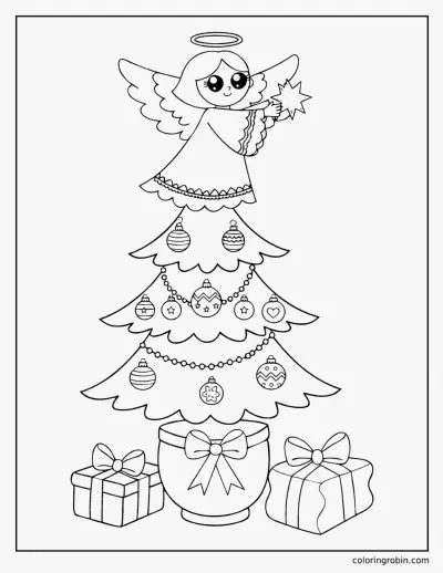 Angel on Top of the Christmas Tree coloring page