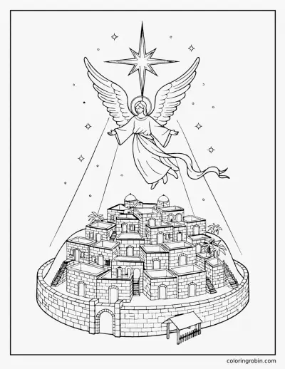 Angel over Bethlehem coloring page