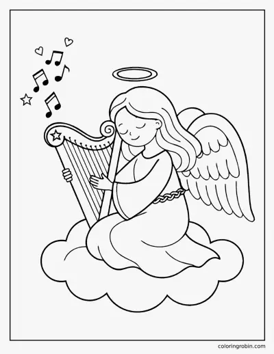 Angel Playing a Harp coloring page
