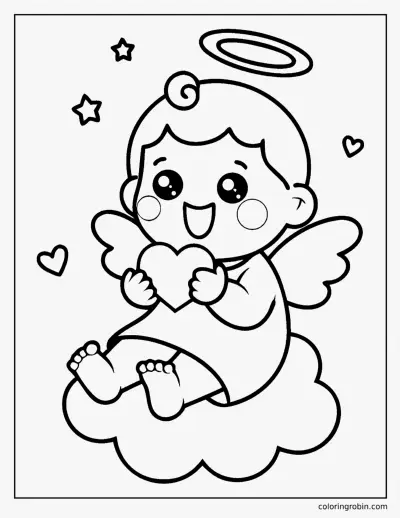 Cute Little Angel on a Cloud coloring page
